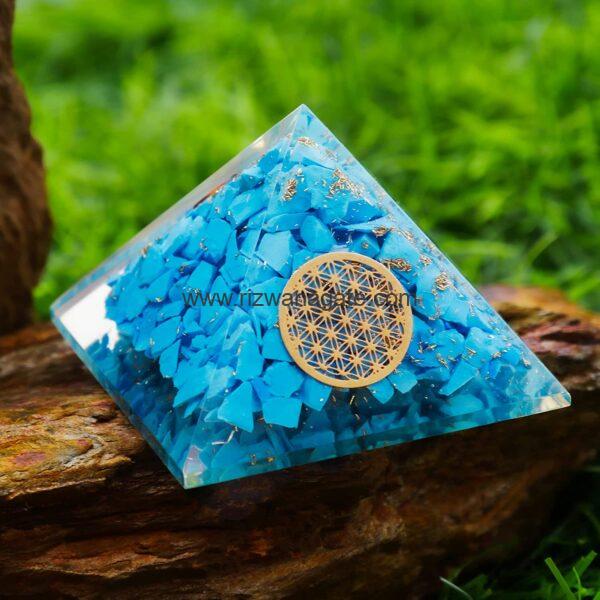 Turquoise Flower Of Life  Orgone Pyramid - Image 2