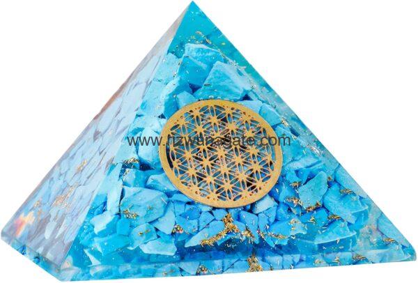 Turquoise Flower Of Life  Orgone Pyramid - Image 3