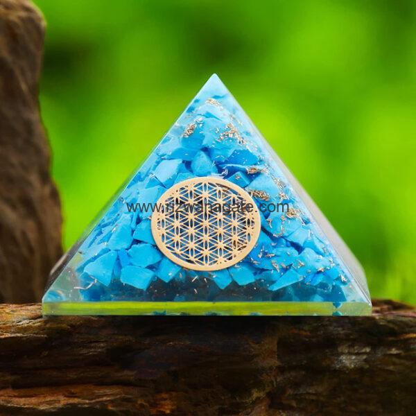 Turquoise Flower Of Life Orgone Pyramid