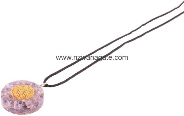 Round Orgone Amethyst Pendant With Flower Of Life - Image 2