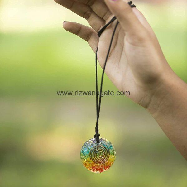 Seven Chakra Round Orgone Pendant - Image 3