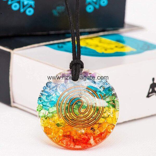 Seven Chakra Round Orgone Pendant - Image 2