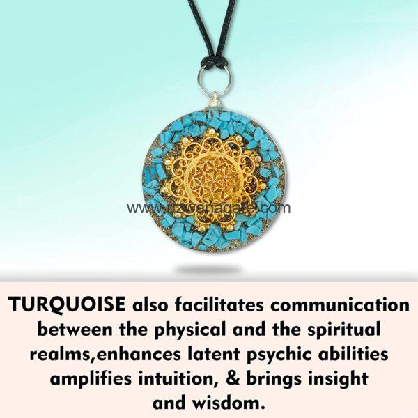 Turquoise Round Orgone Pendant With Flower Of Life - Image 3