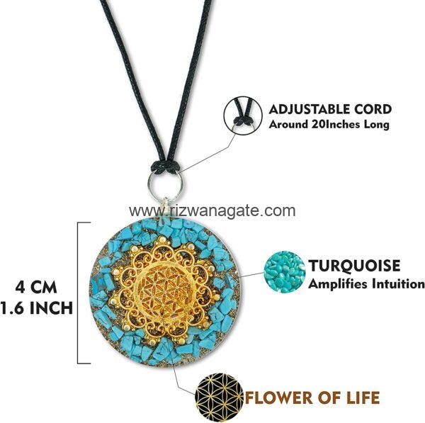 Turquoise Round Orgone Pendant With Flower Of Life - Image 5