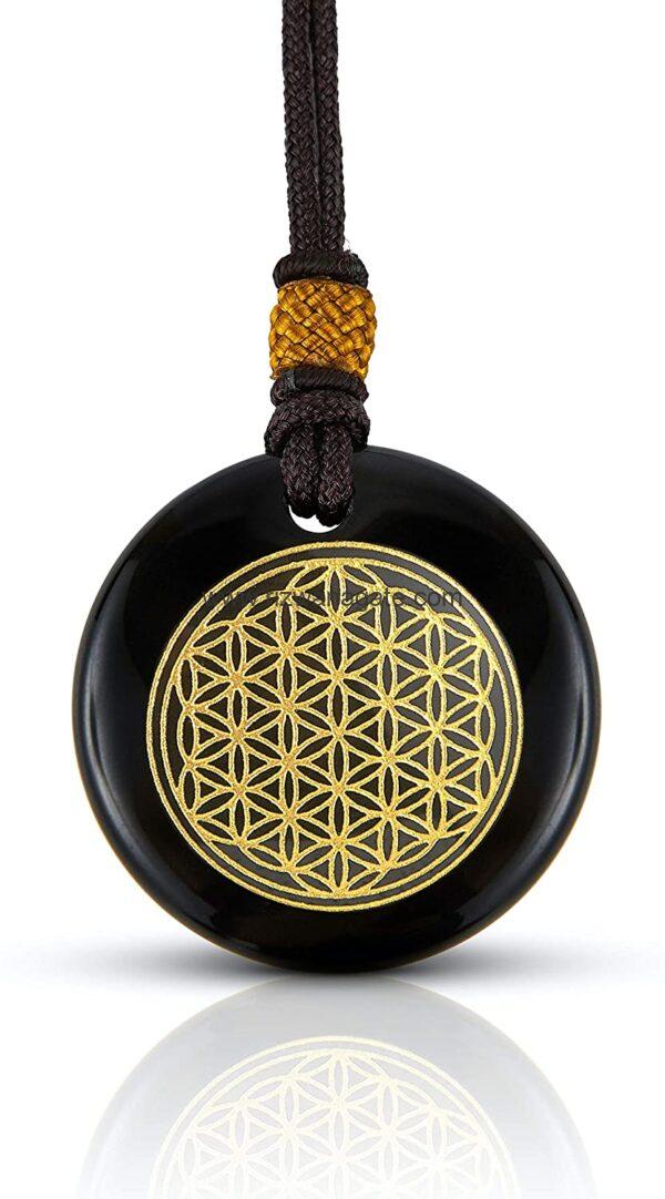 Black Obsidian Pendant With Flower Of Life