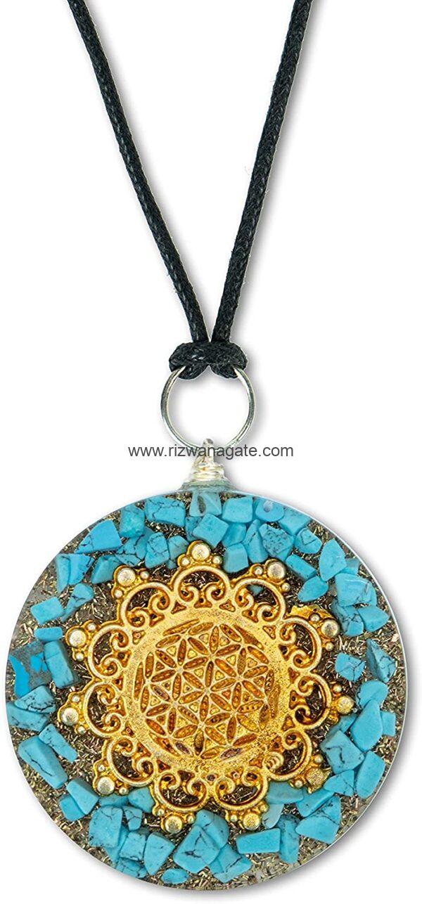 Turquoise Round Orgone Pendant With Flower Of Life - Image 6