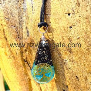 Black Tourmaline Aquamarine Orgone Pendant