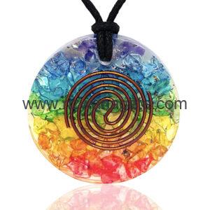 Seven Chakra Round Orgone Pendant