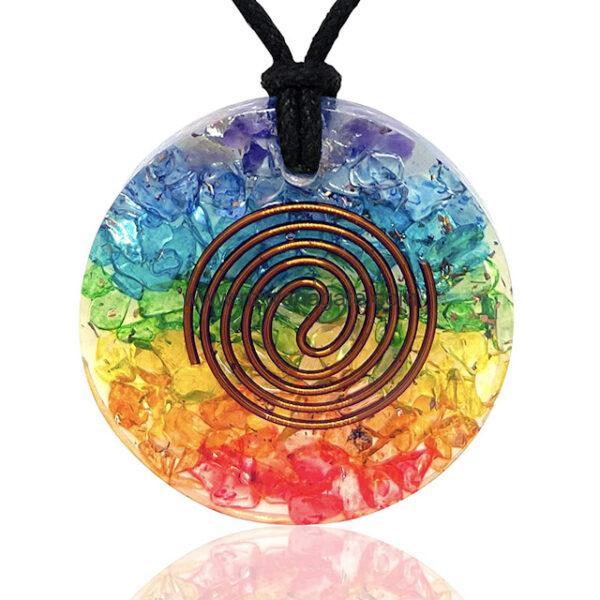 Seven Chakra Round Orgone Pendant